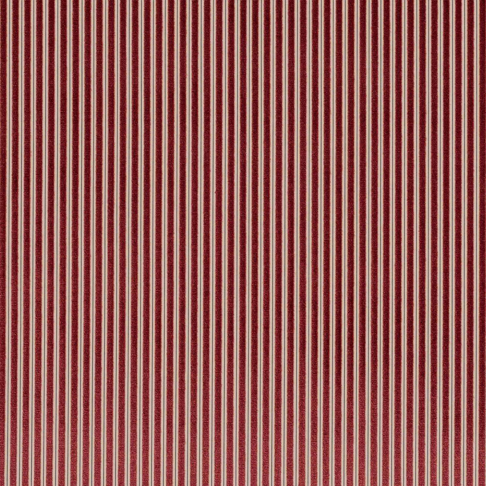 Close-up of brick red and pale vertical pinstripes on woven fabric