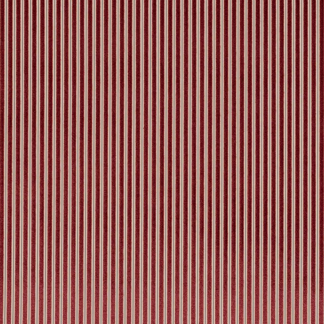 Close-up of brick red and pale vertical pinstripes on woven fabric