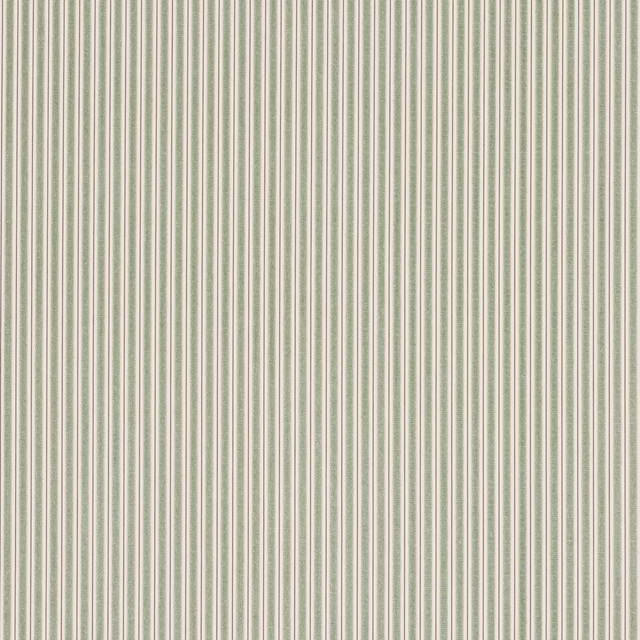 Vertical narrow stripe fabric in soft jade green and cream, lightly textured