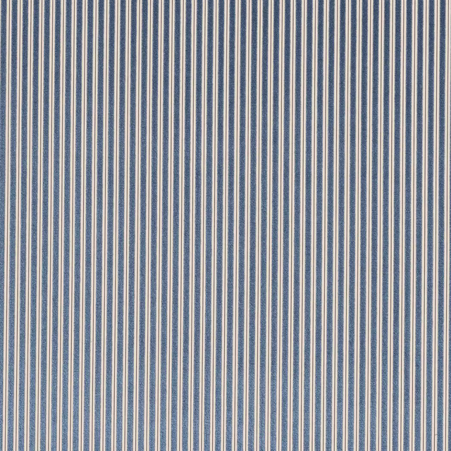 Vertical blue and cream pinstripes on a textured woven fabric swatch