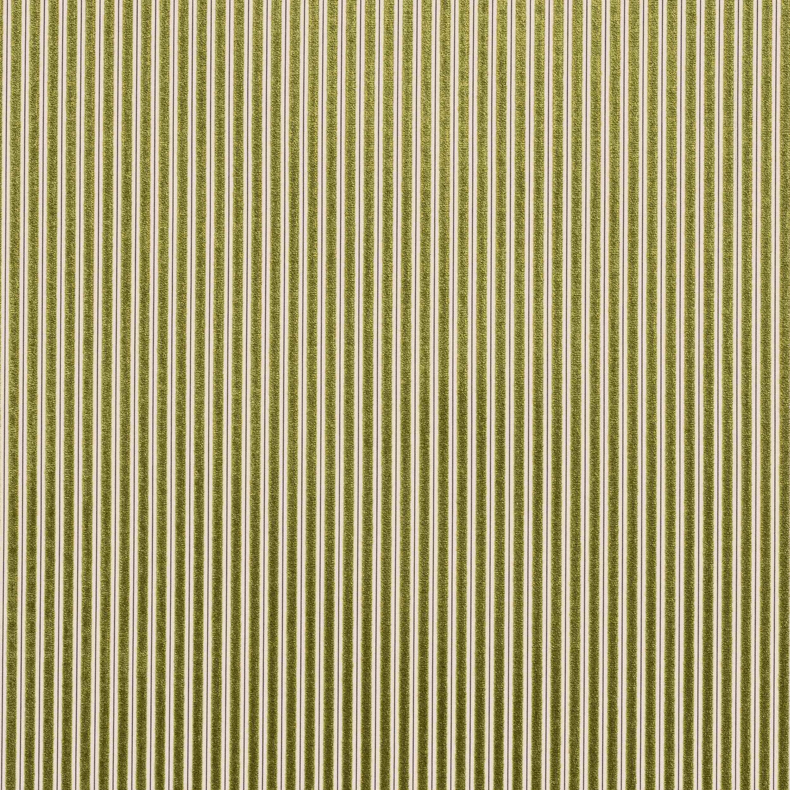 Vertical olive and moss pinstripes on a pale cream woven fabric
