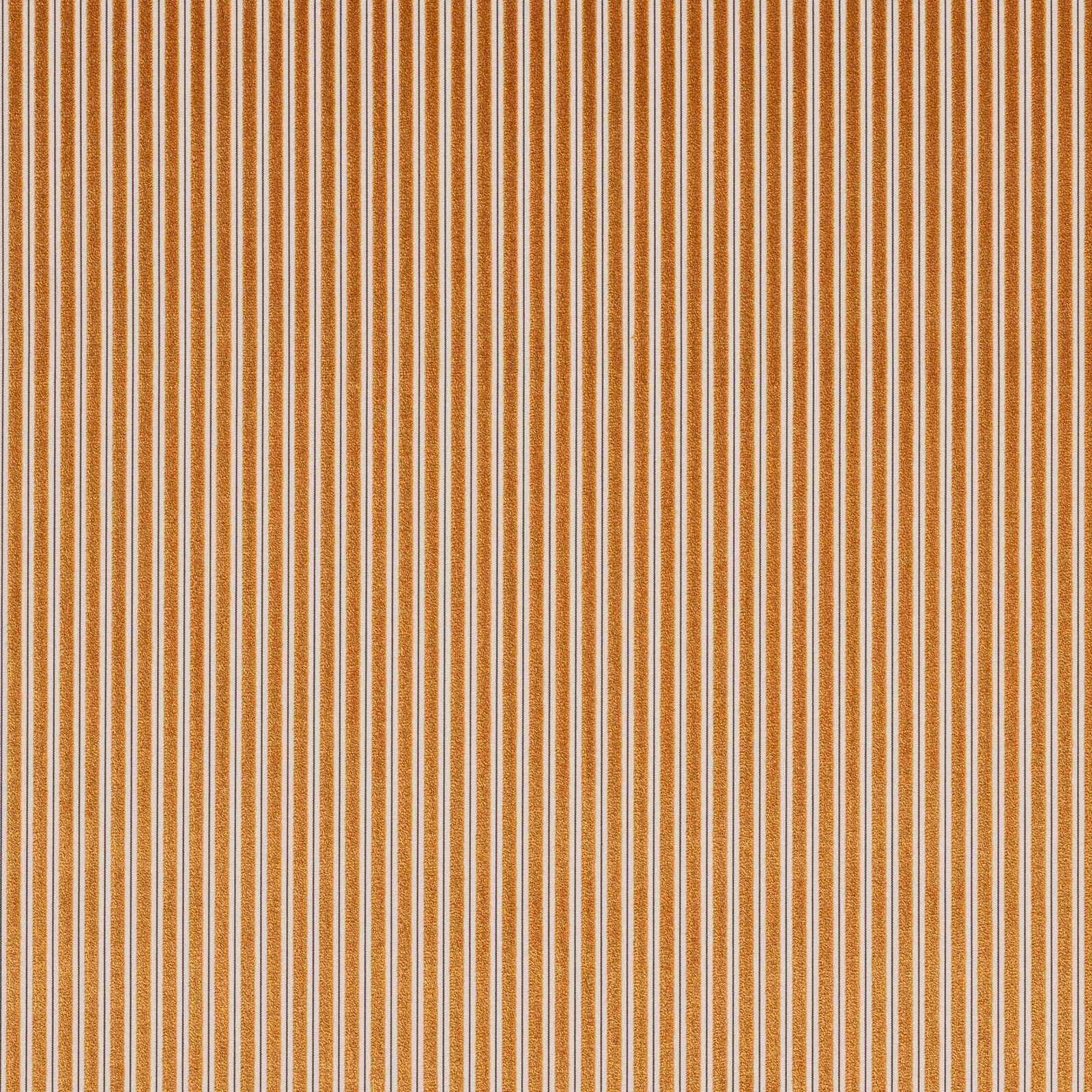 Vertical terracotta and ivory pinstripes on a textured woven fabric swatch