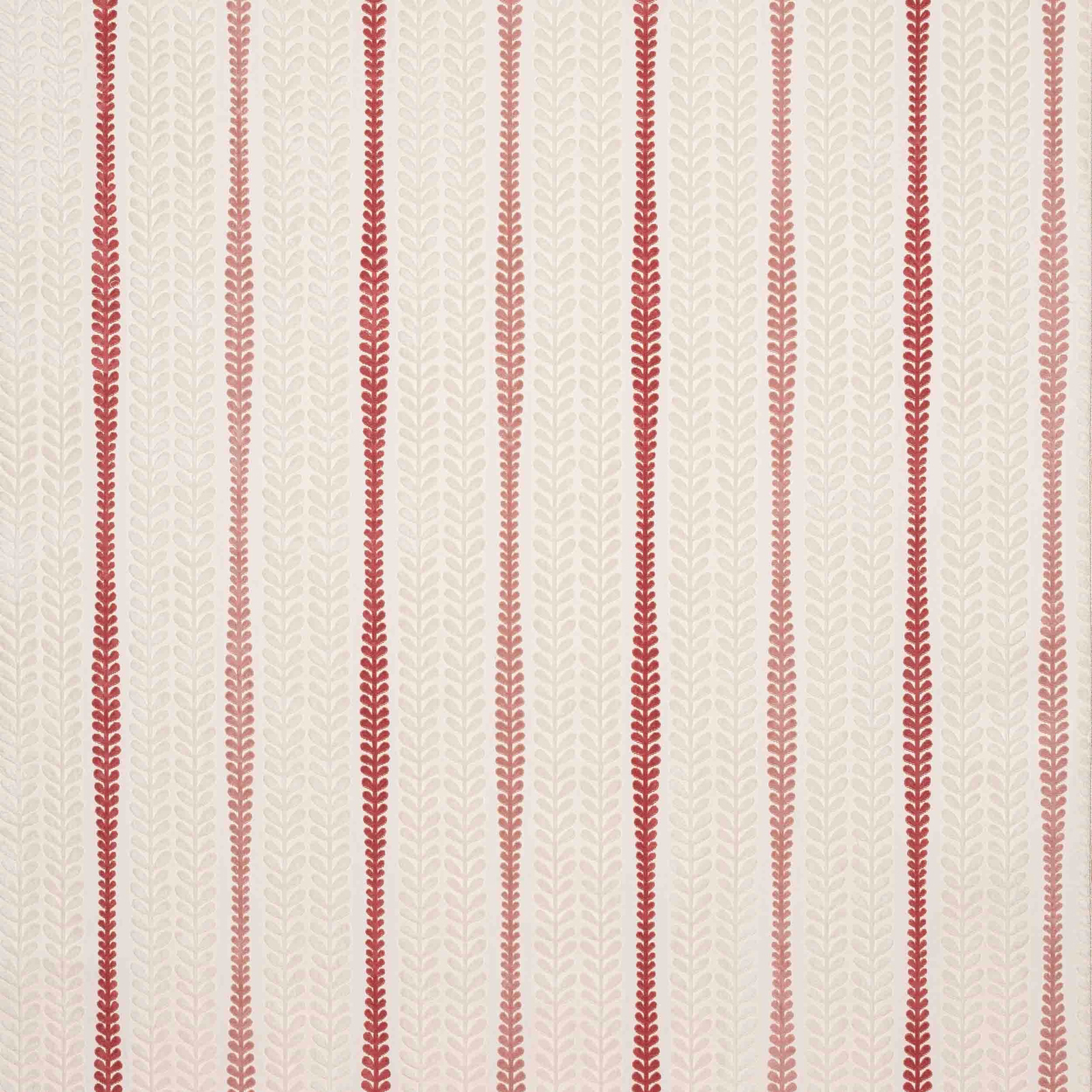 Cream cotton fabric with slender vertical pink leaf stripes