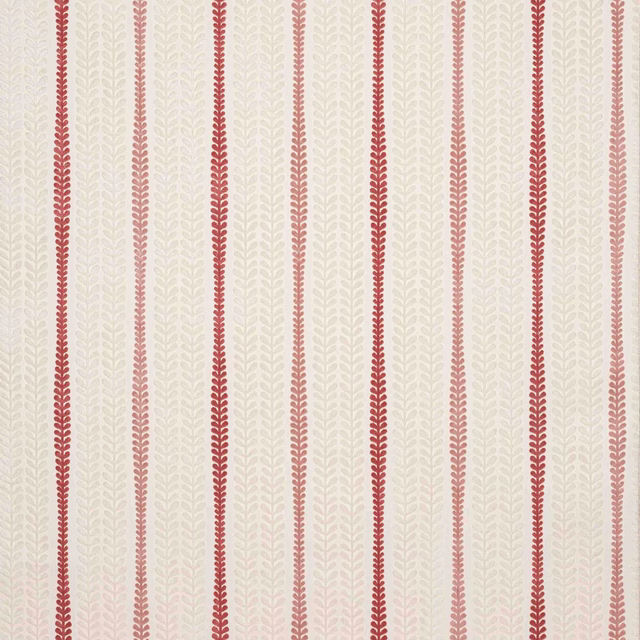 Cream cotton fabric with slender vertical pink leaf stripes