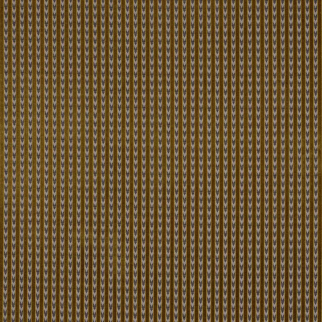 Vertical bronze-brown striped fabric with fine dark woven motifs on a textured ground