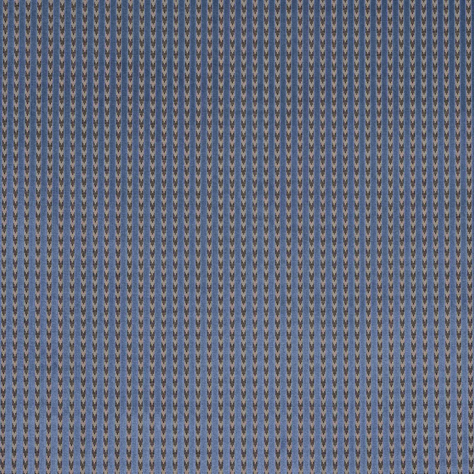 Blue vertical stripe fabric with fine dark dashed lines and a smooth woven texture