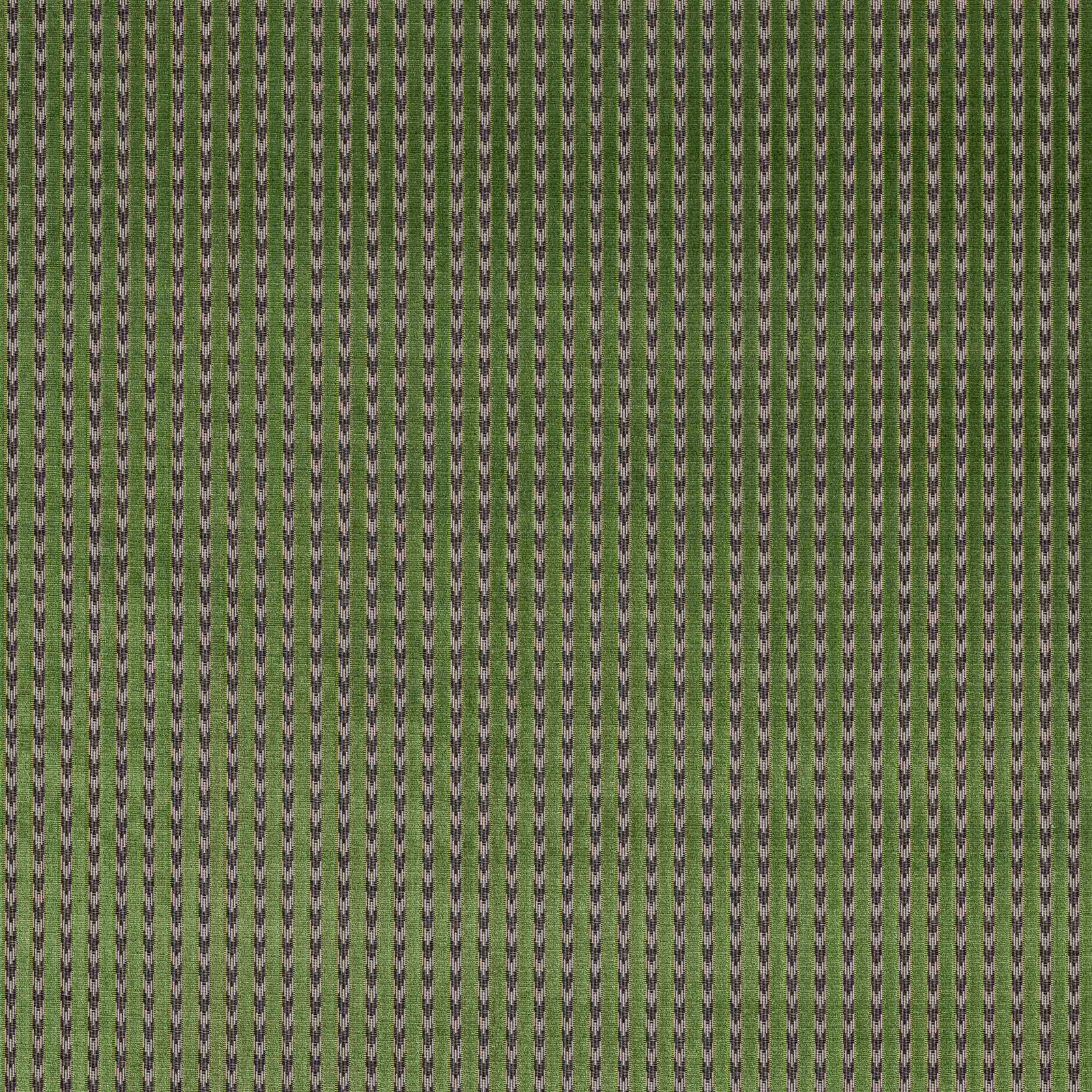 Close-up of muted olive green vertical stripe fabric with fine dark accents