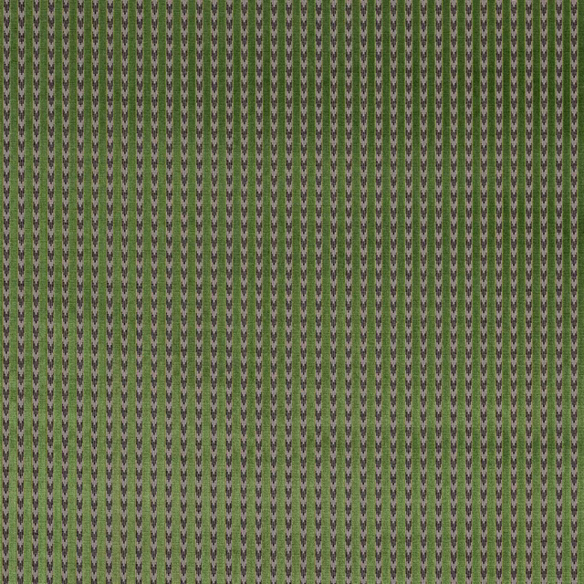Close-up of muted olive green vertical stripe fabric with fine dark accents