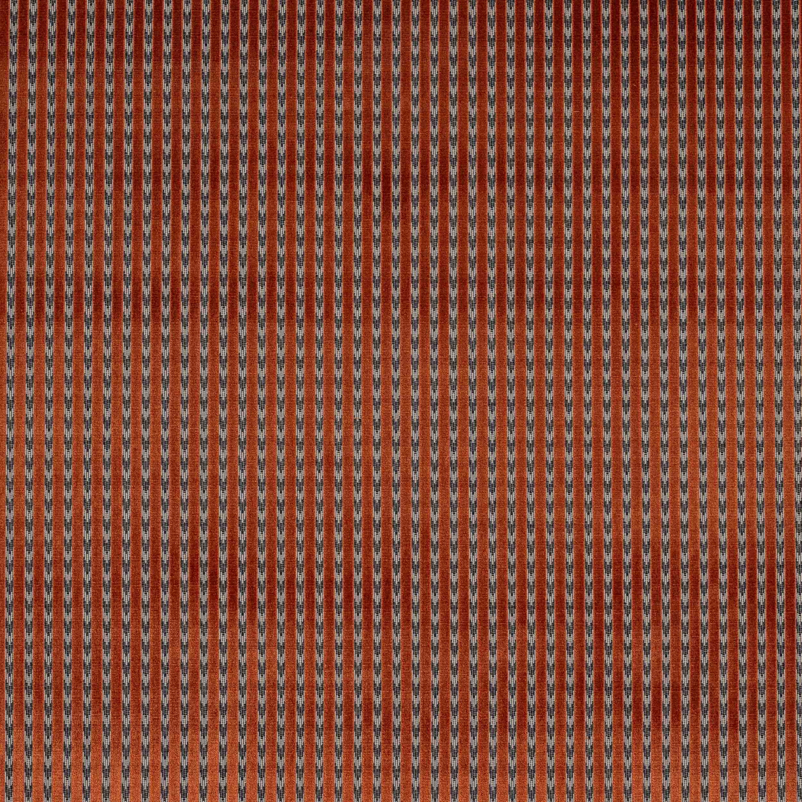 Terracotta and pale striped fabric with fine dark flecks, woven texture