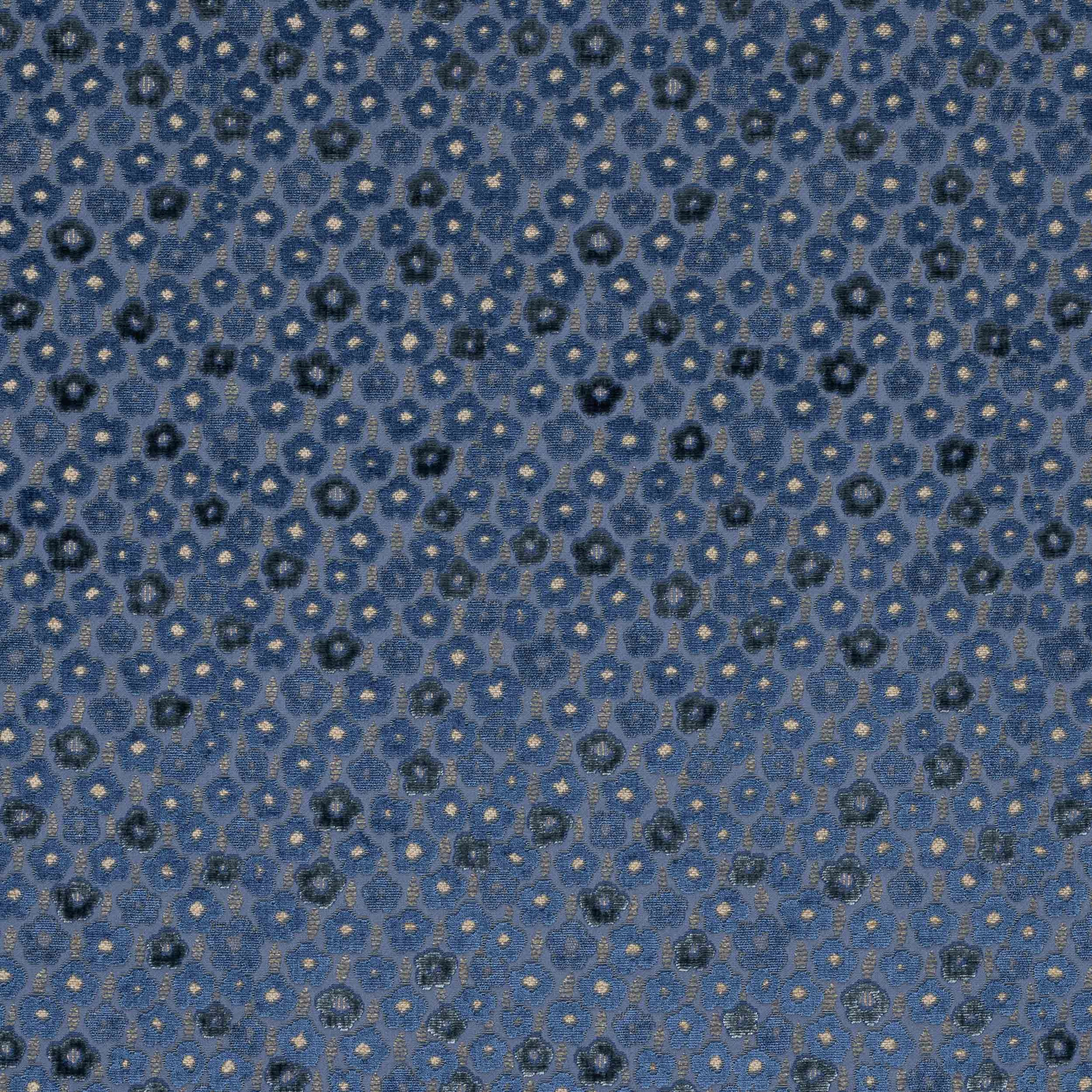 Blue small-scale patterned fabric with tiny dotted and ring motifs