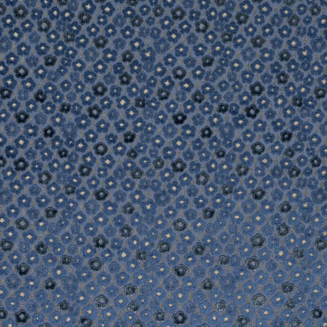 Blue small-scale patterned fabric with tiny dotted and ring motifs