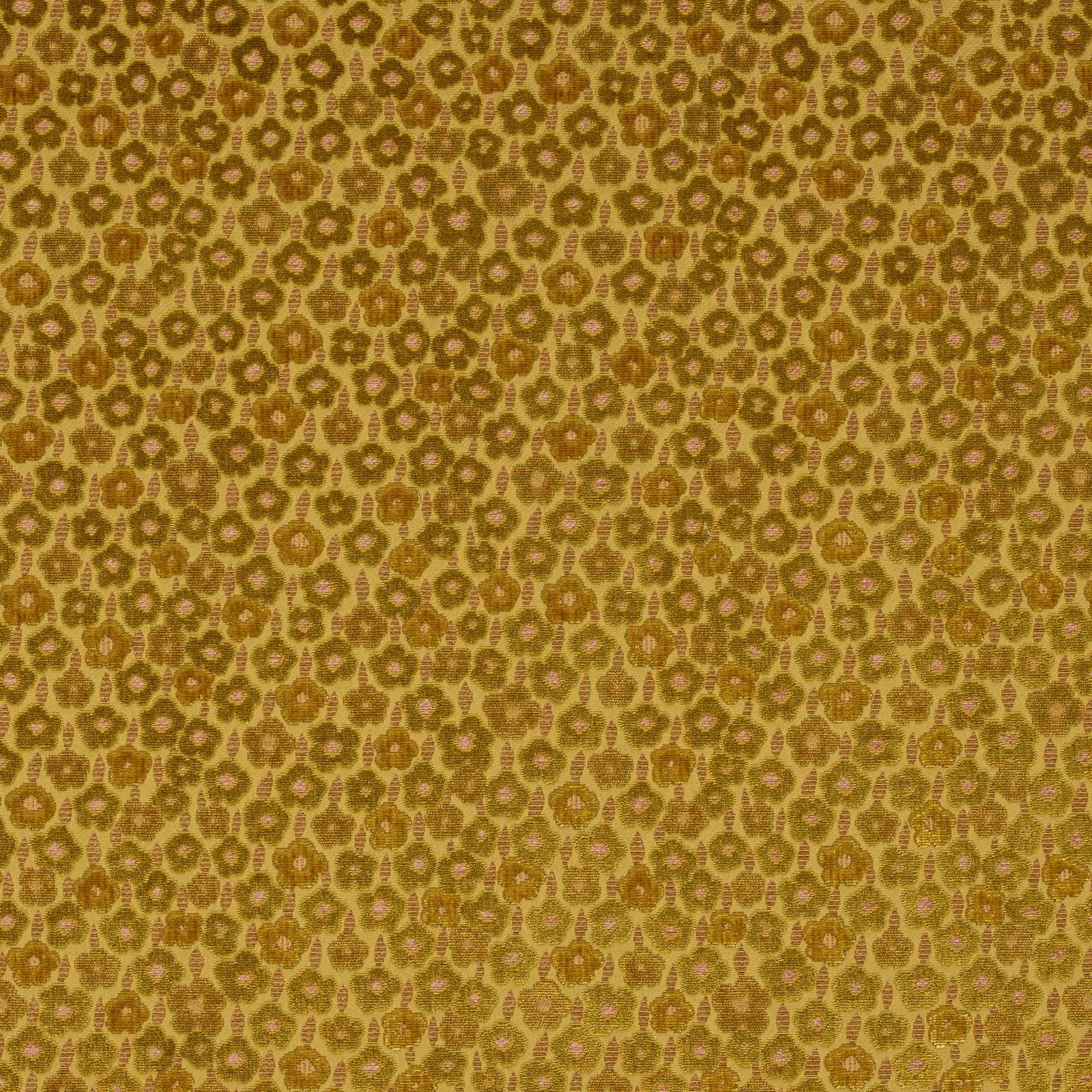 Small floral woven fabric in warm gold with olive-brown and blush accents