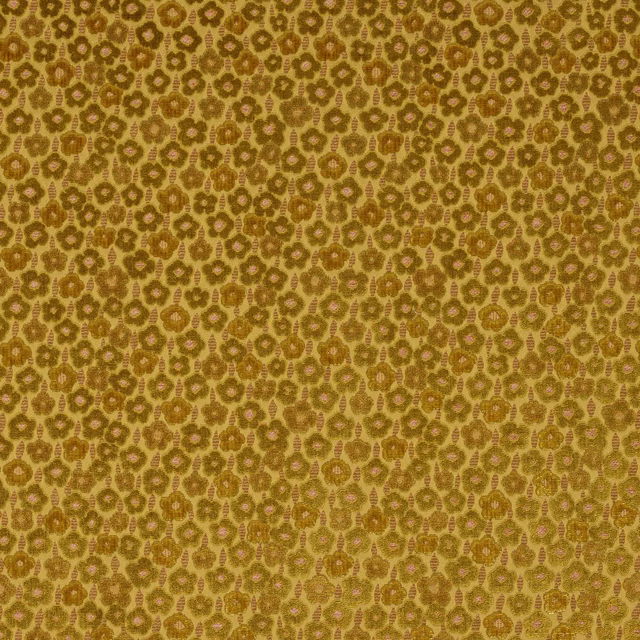 Small floral woven fabric in warm gold with olive-brown and blush accents