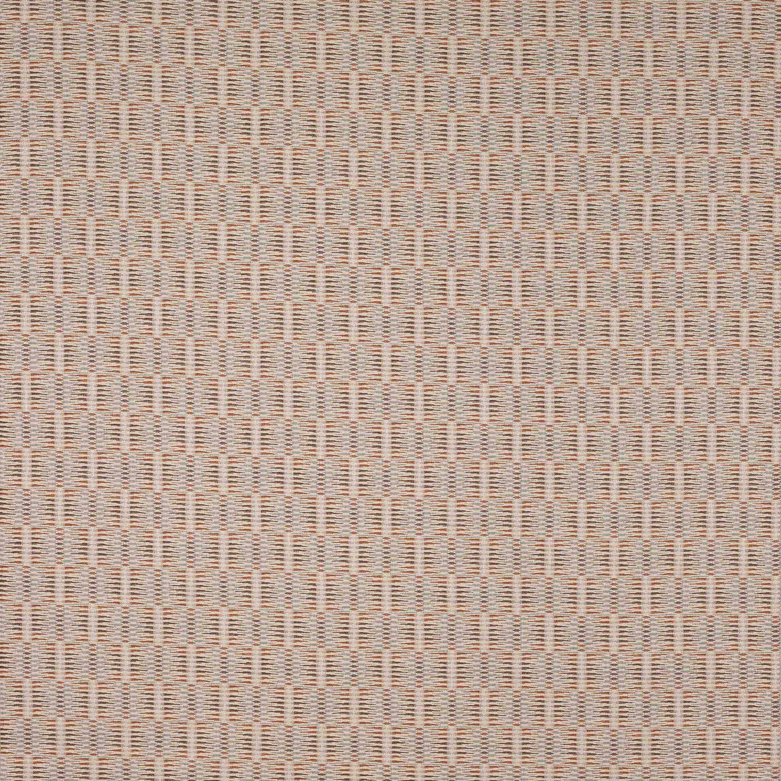 Close-up of a small geometric woven fabric in warm beige and spice tones