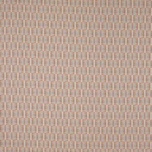 Close-up of a small geometric woven fabric in warm beige and spice tones
