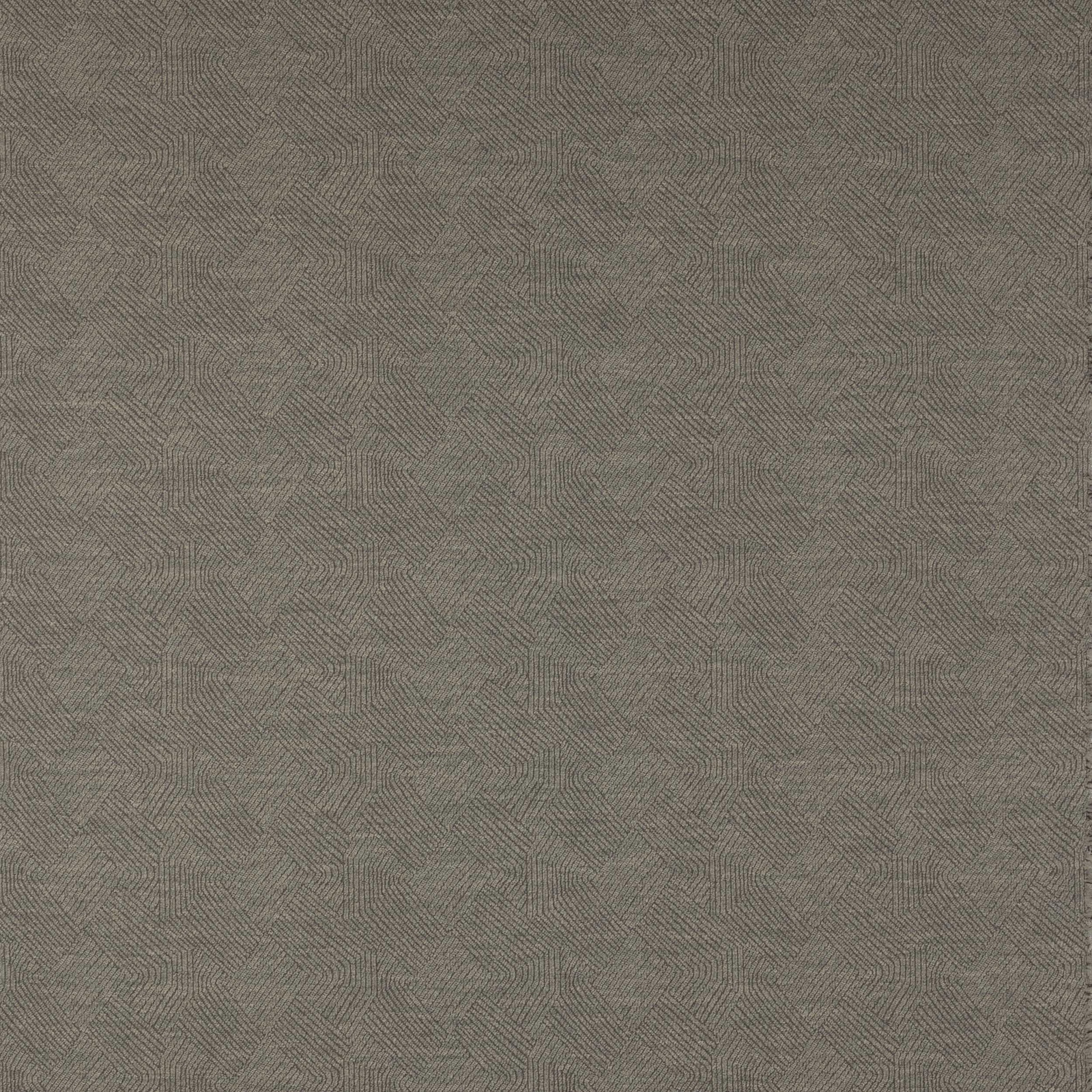 Close-up of a muted grey geometric woven fabric with fine textured lines