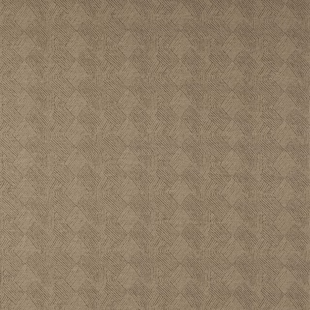 Close-up of warm sandy beige geometric woven fabric with small interlocking diamond pattern