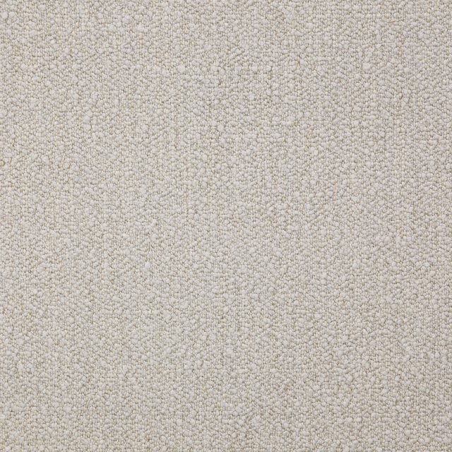 Close-up of a soft warm greige boucle-textured fabric with a fine pebble weave