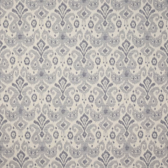 Blue-grey damask fabric with a pale ground and woven slub texture