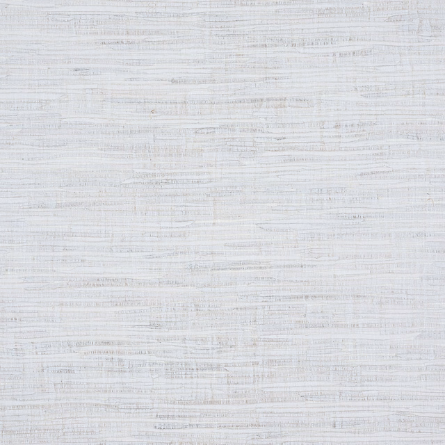 Soft white wallcovering with fine grey horizontal striations and lightly fibrous texture