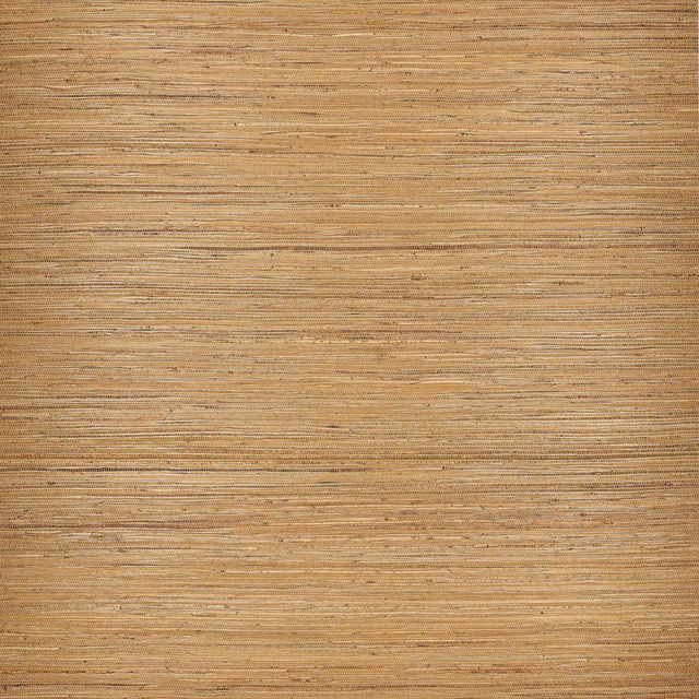 Warm tobacco-brown hemp wallcovering with fine horizontal natural fibre striations