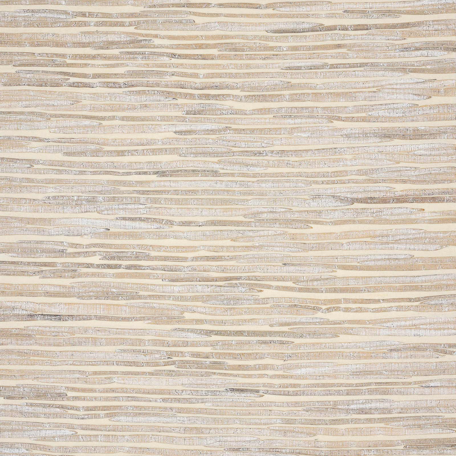 Warm linen beige wallcovering with layered horizontal taupe and ivory striations