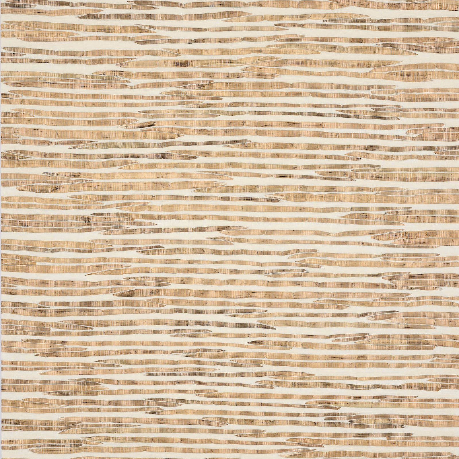 Straw beige wallpaper with irregular cream and taupe horizontal woven bands