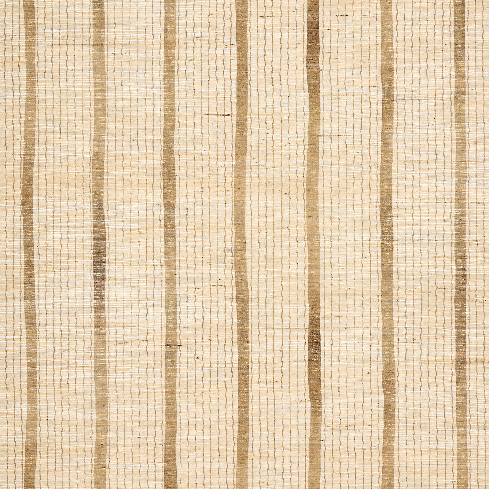 Warm ivory wallpaper with irregular taupe vertical bands and fine woven grid texture
