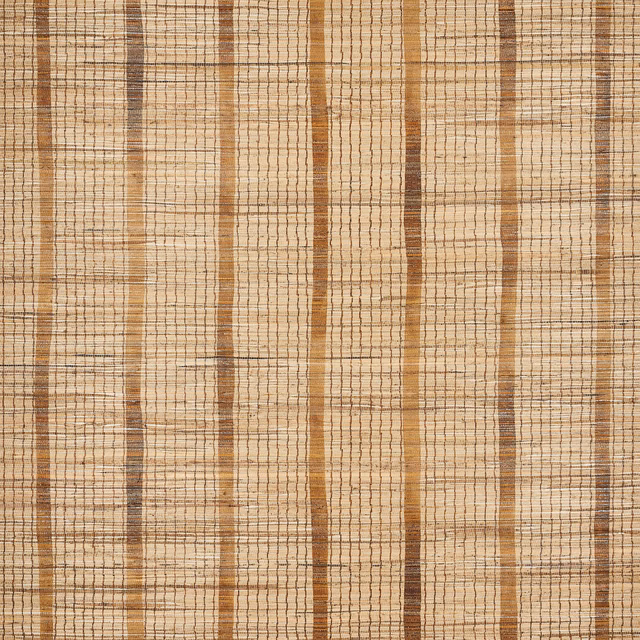 Warm teak-brown vertical stripes over a fine tan woven-look grid
