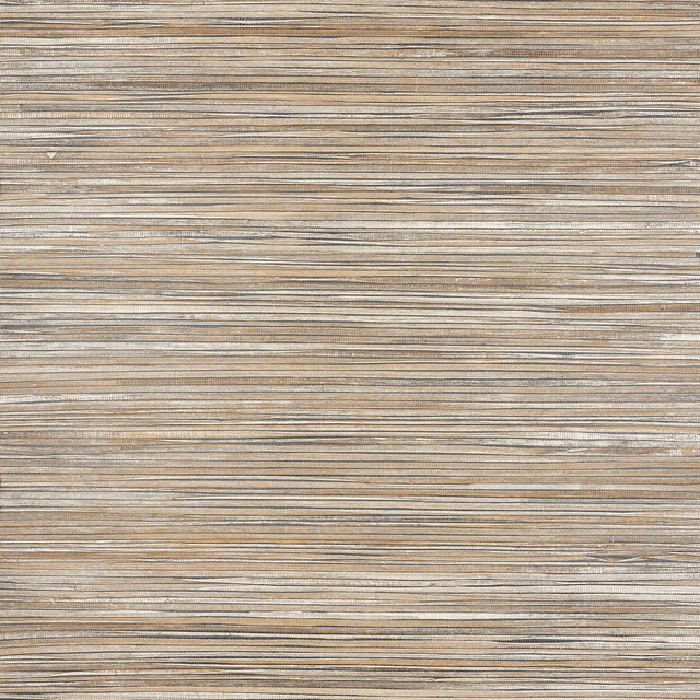 Warm teak beige wallpaper with fine horizontal abaca strands and layered brown striations