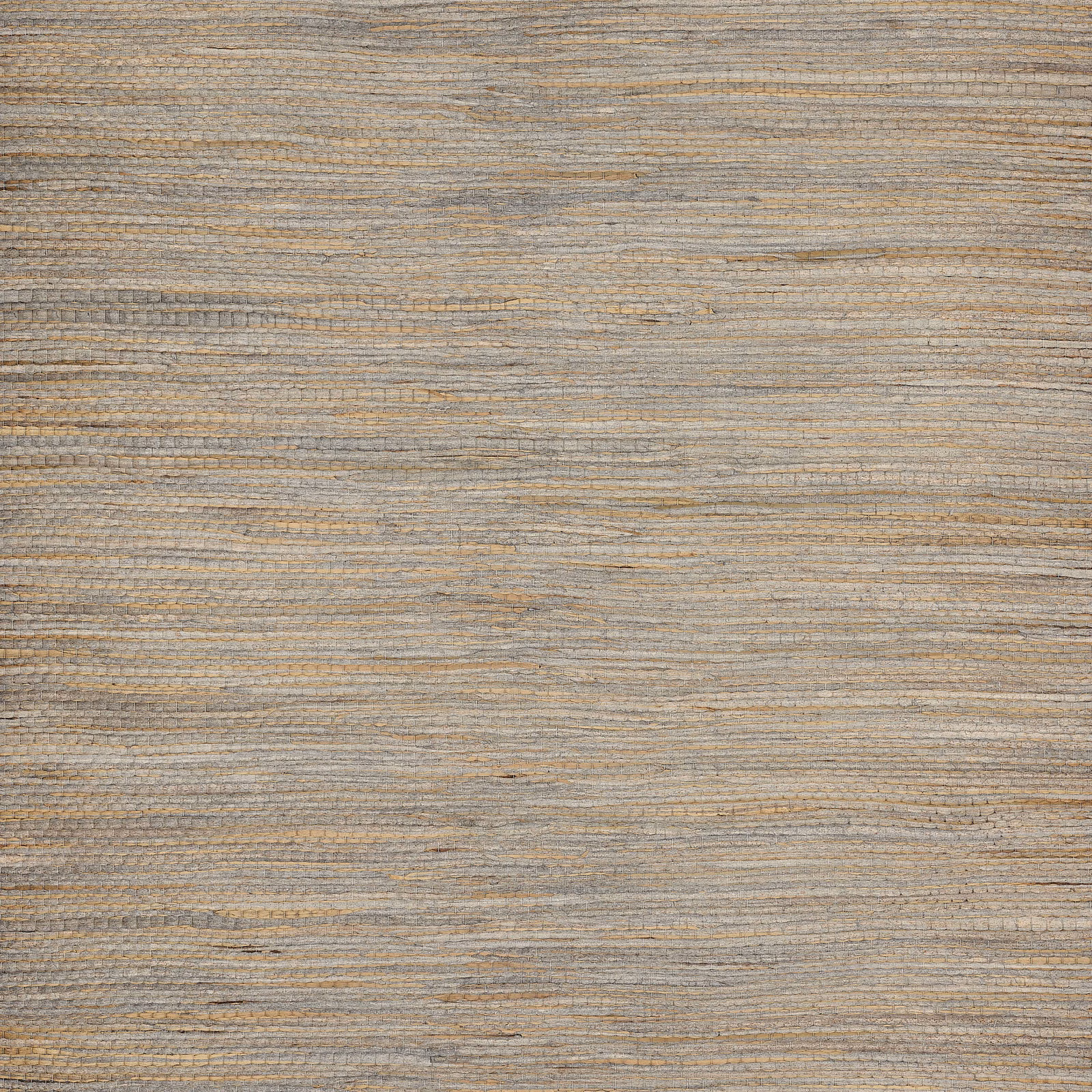 Mineral grey-beige wallpaper with fine horizontal water hyacinth texture and warm flecks