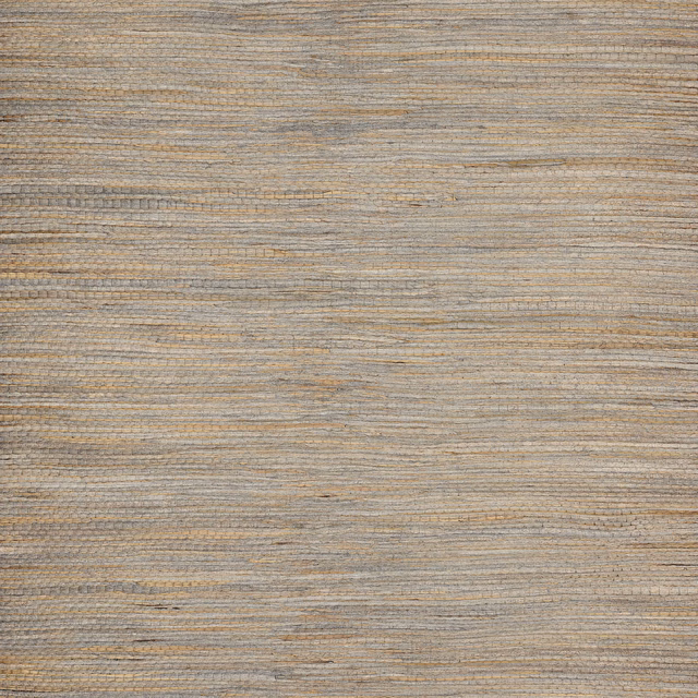 Mineral grey-beige wallpaper with fine horizontal water hyacinth texture and warm flecks