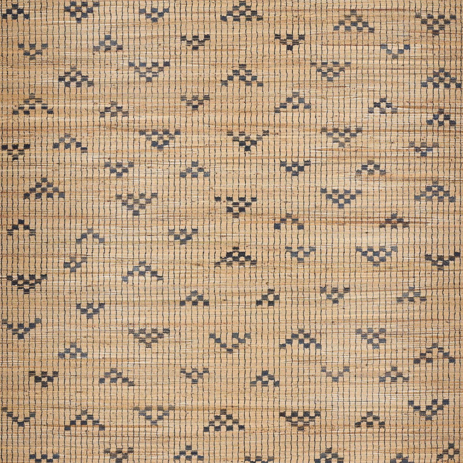 Beige hemp-cotton wallpaper with charcoal geometric marks and fine grid lines