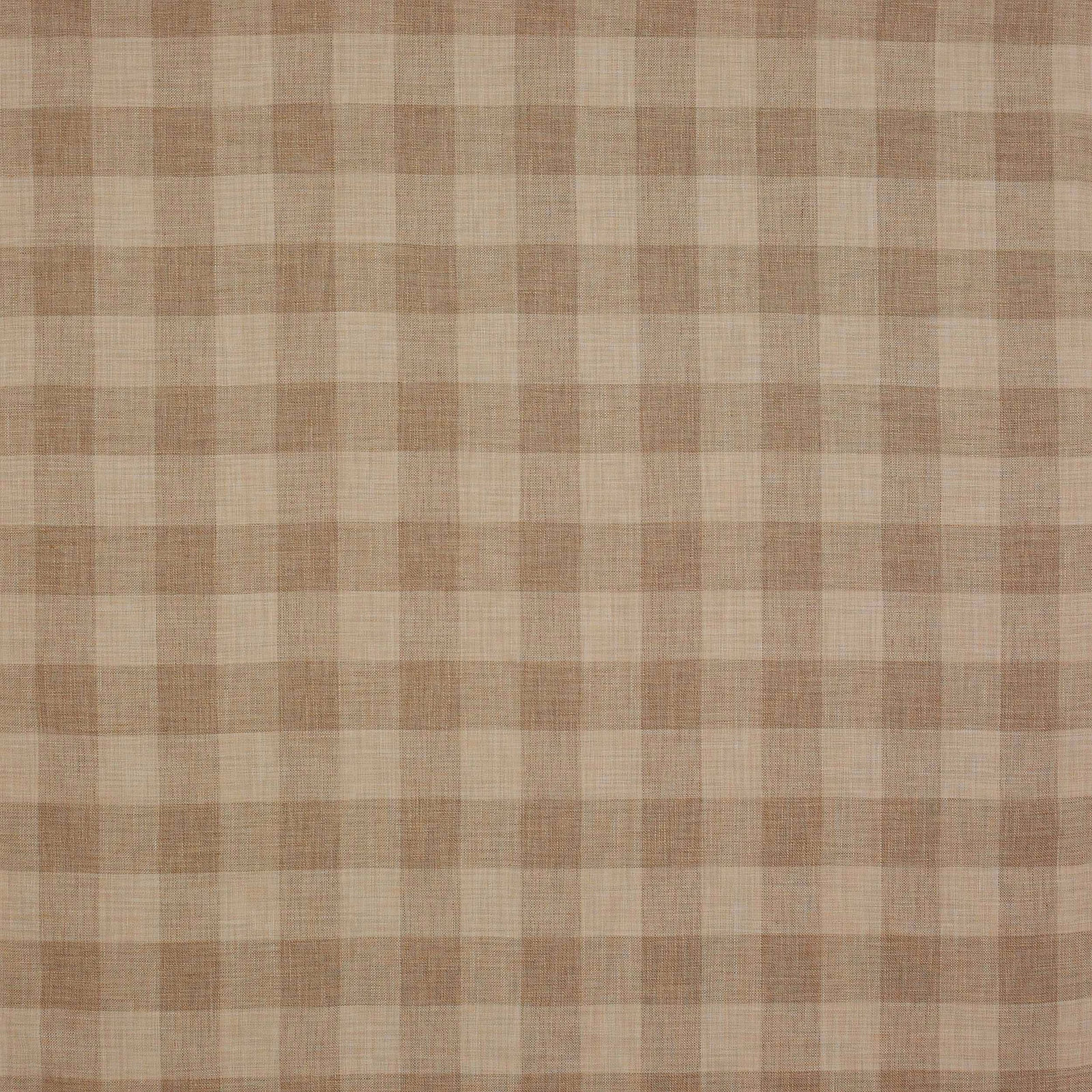 Warm beige linen-viscose check fabric swatch with soft woven texture