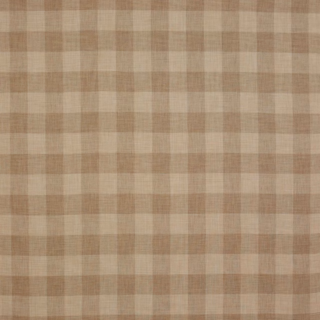 Warm beige linen-viscose check fabric swatch with soft woven texture