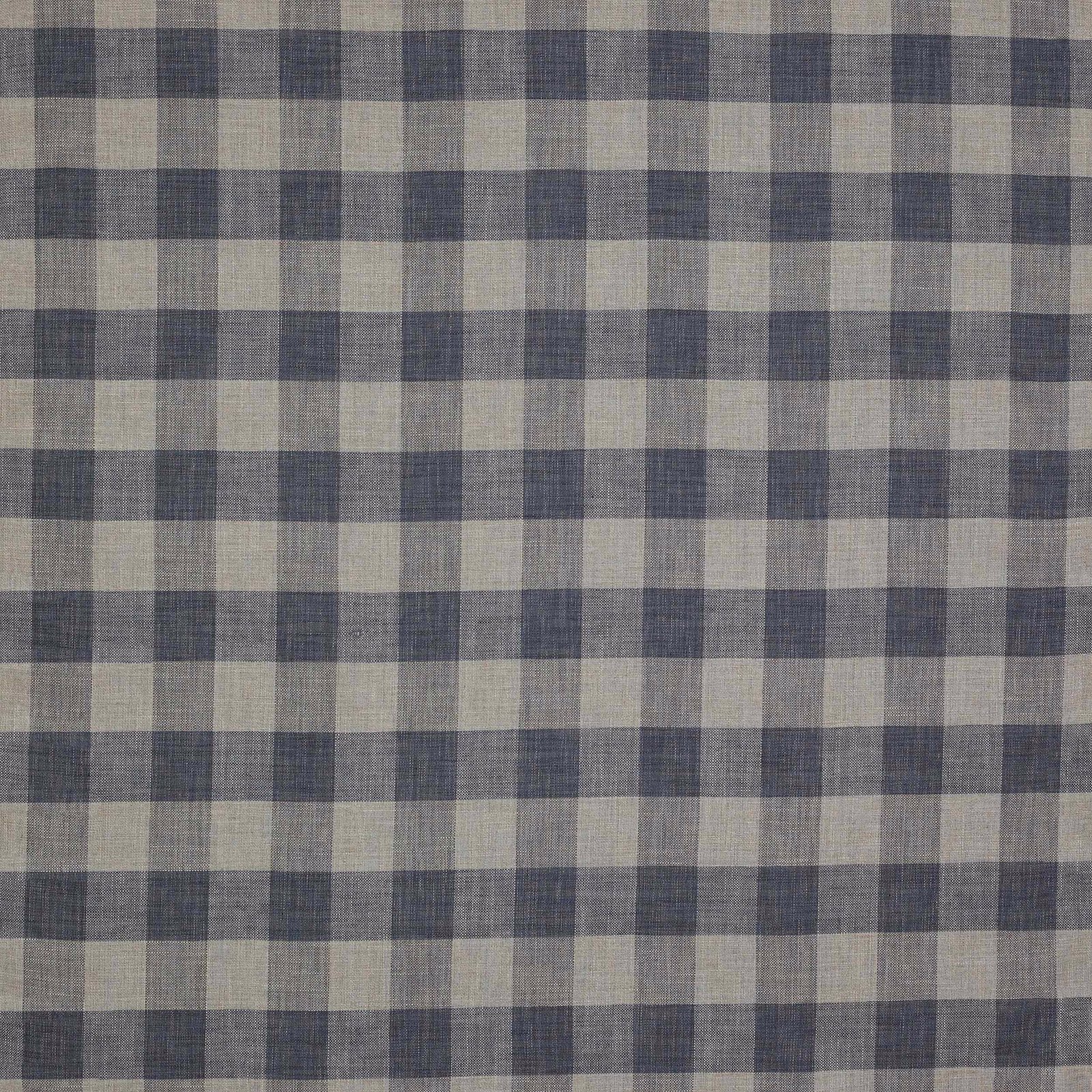 Blue and natural medium check woven with a softly textured linen look