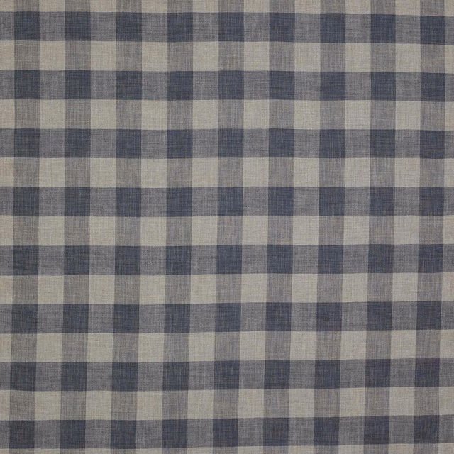 Blue and natural medium check woven with a softly textured linen look