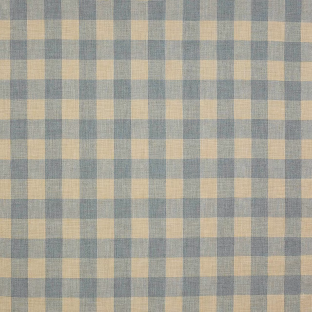 Soft blue and cream checked fabric with a fine linen weave