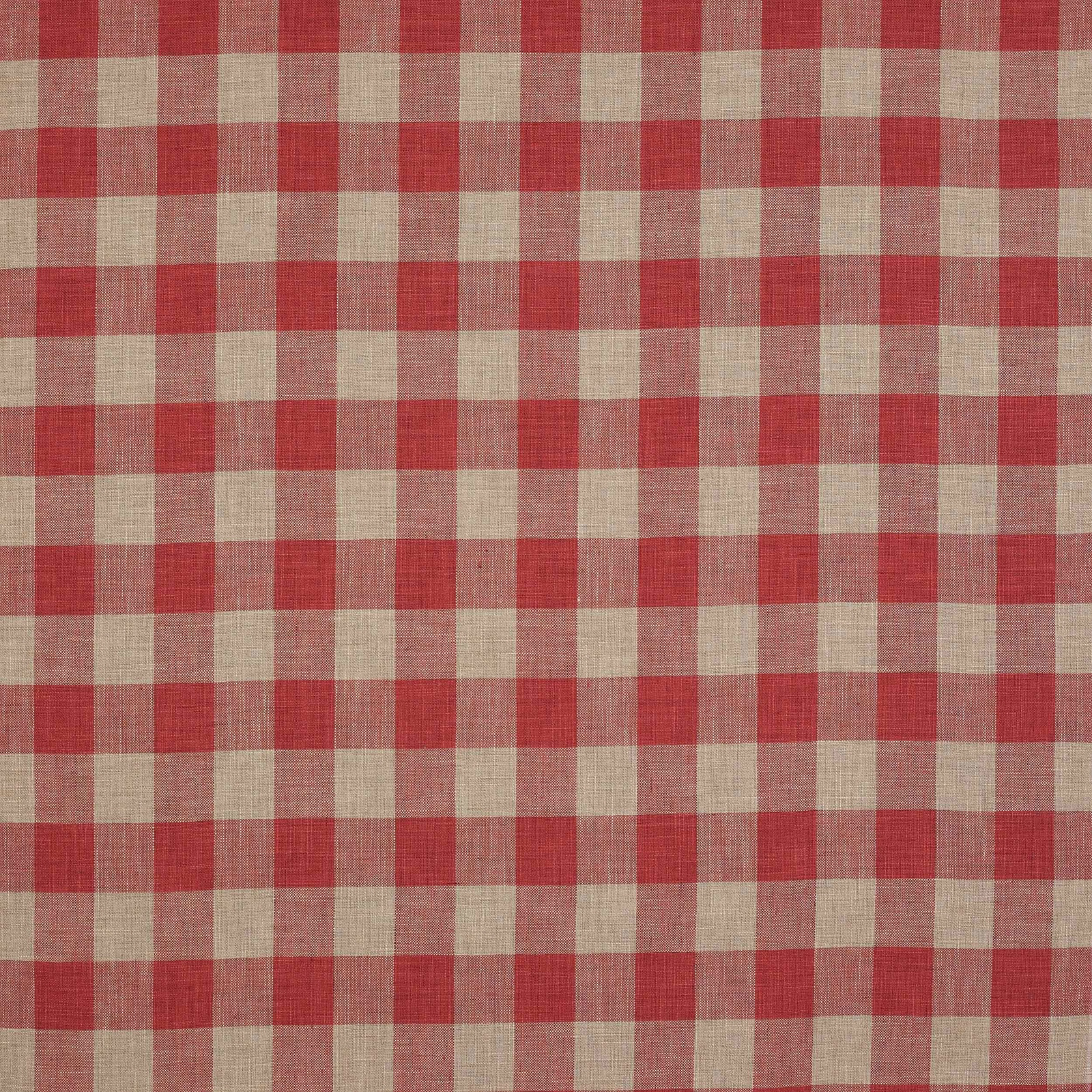 Red and linen gingham check fabric with medium square repeat