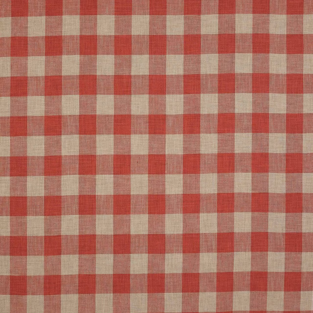 Red and linen gingham check fabric with medium square repeat