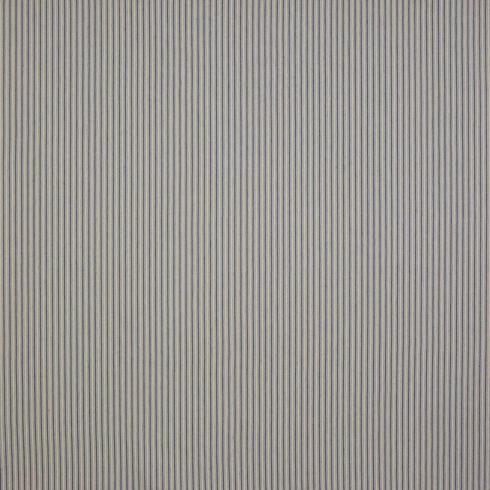 Close-up of pale linen fabric with fine navy vertical pinstripes