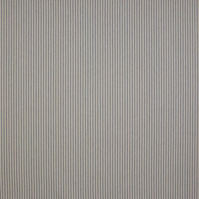 Close-up of pale linen fabric with fine navy vertical pinstripes
