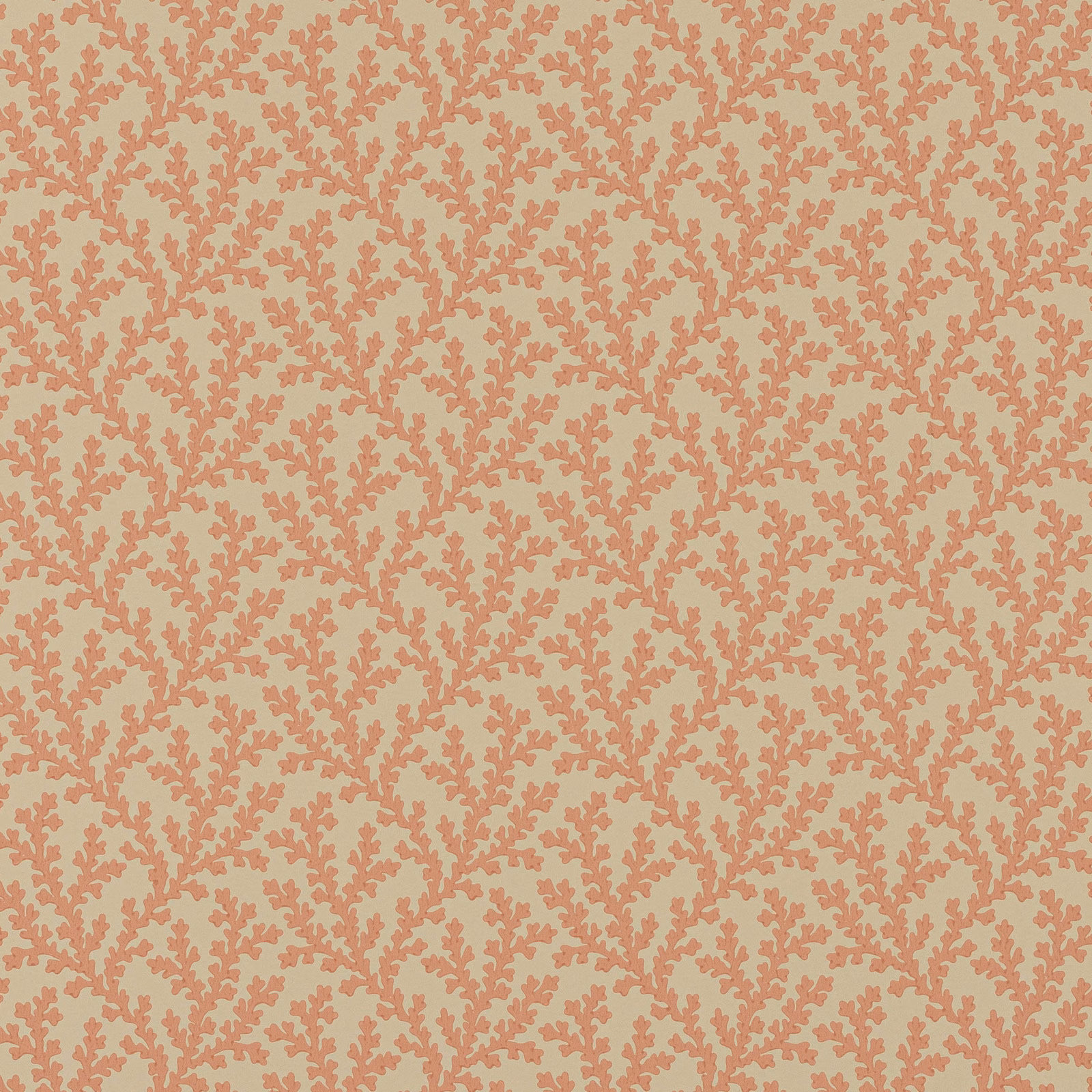 Dusty coral branching botanical sprigs on a pale peach wallpaper ground