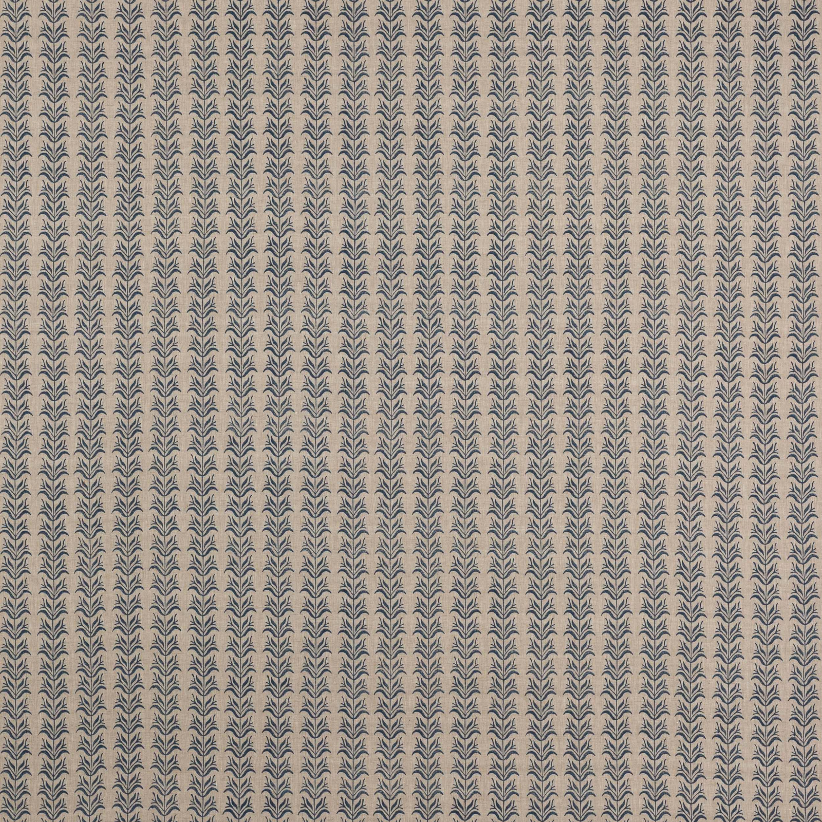 Navy leaf stripe on pale flax linen fabric swatch