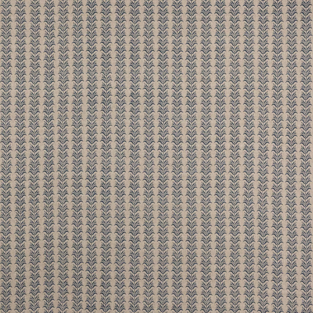 Navy leaf stripe on pale flax linen fabric swatch