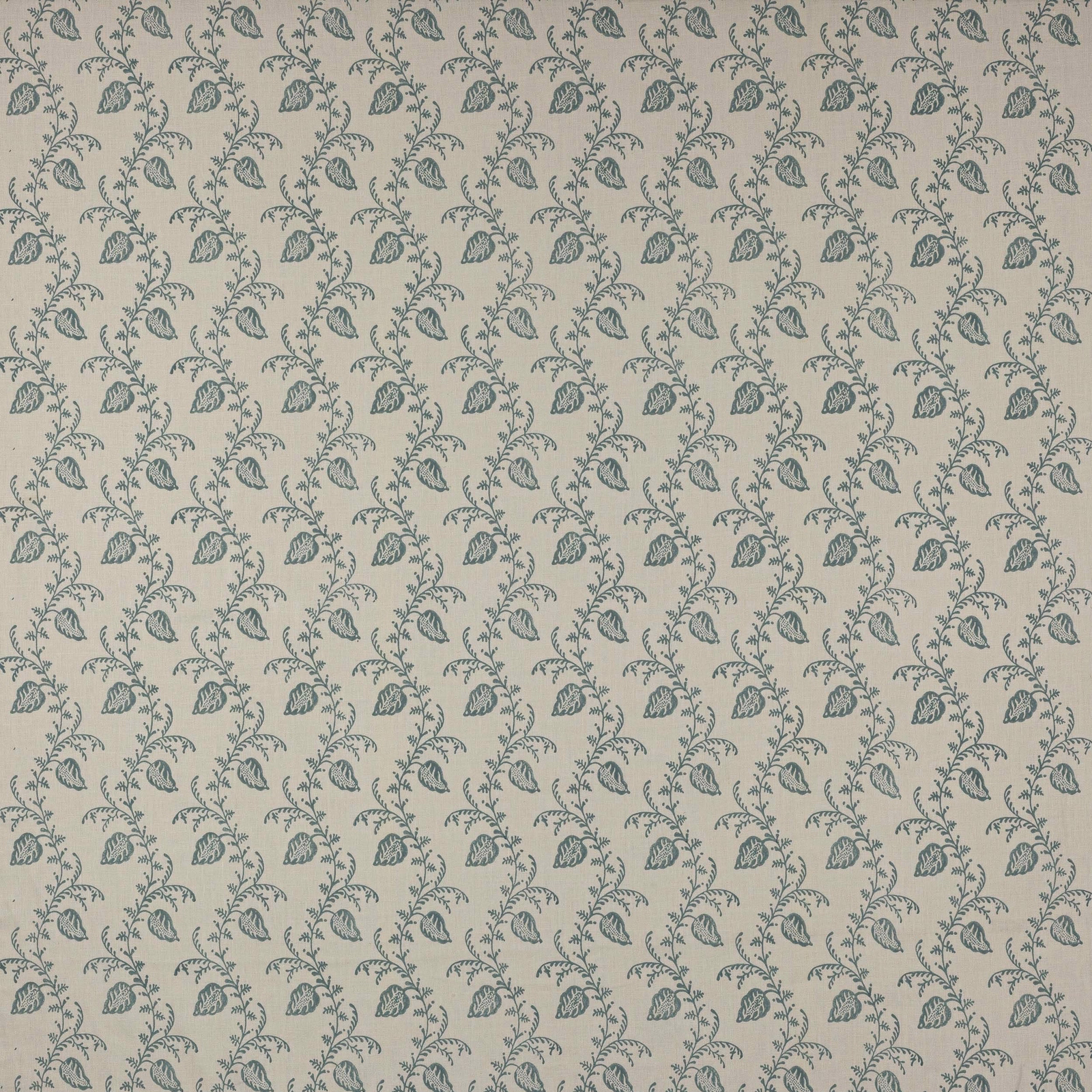 Soft old blue floral block print on cream linen ground