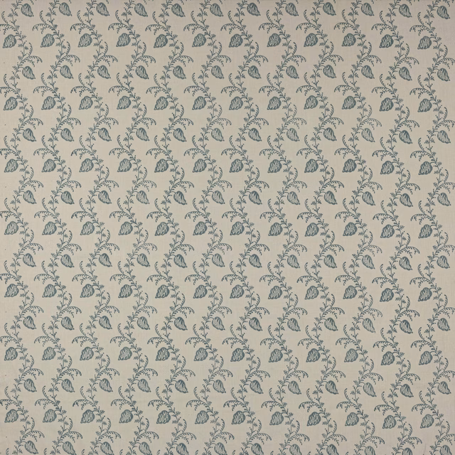 Soft old blue floral block print on cream linen ground