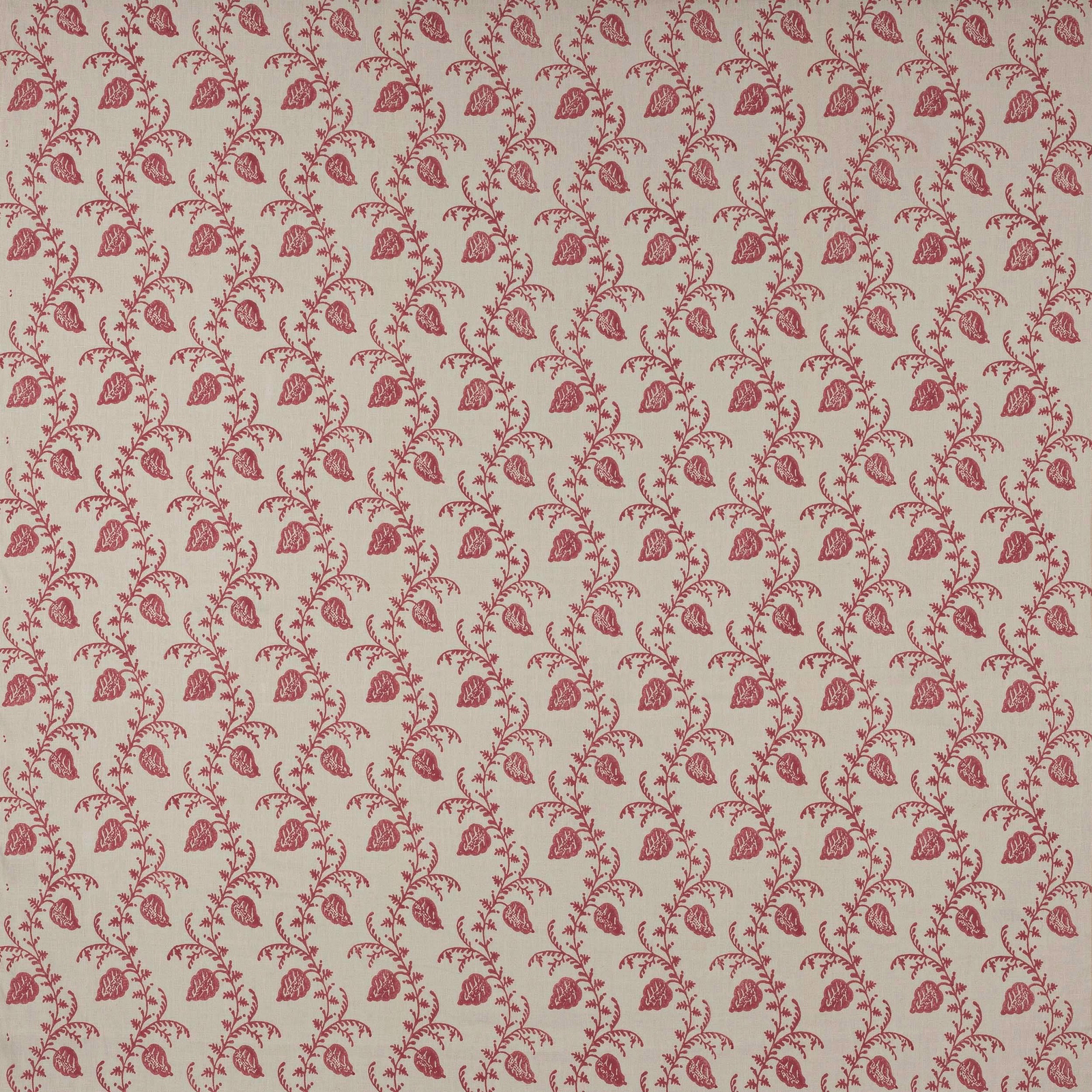 Pink block-printed floral vine on pale linen ground