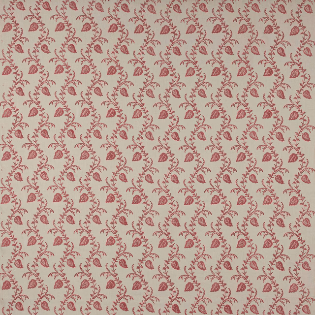Pink block-printed floral vine on pale linen ground