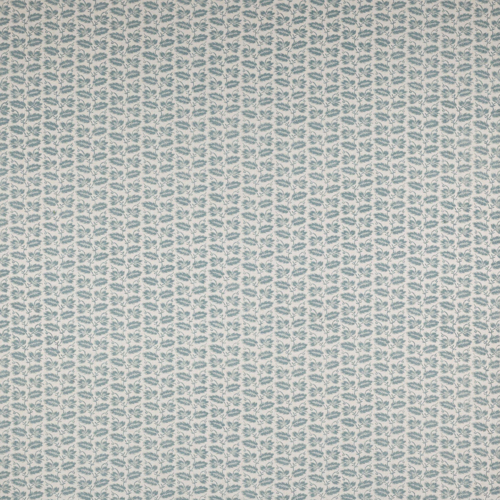 Pale linen fabric with small old blue leaf stripe pattern